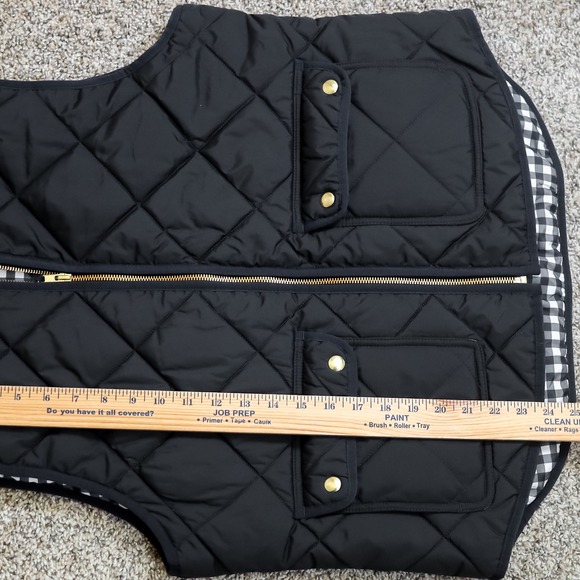 J Crew Quilted Puffer Vest Black Gingham Lined Zipper Pockets Womens Large - Picture 6 of 9